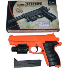 399B Spring Powered 21cm Orange + Black Plastic BB Gun Pistol with Fitted Torch